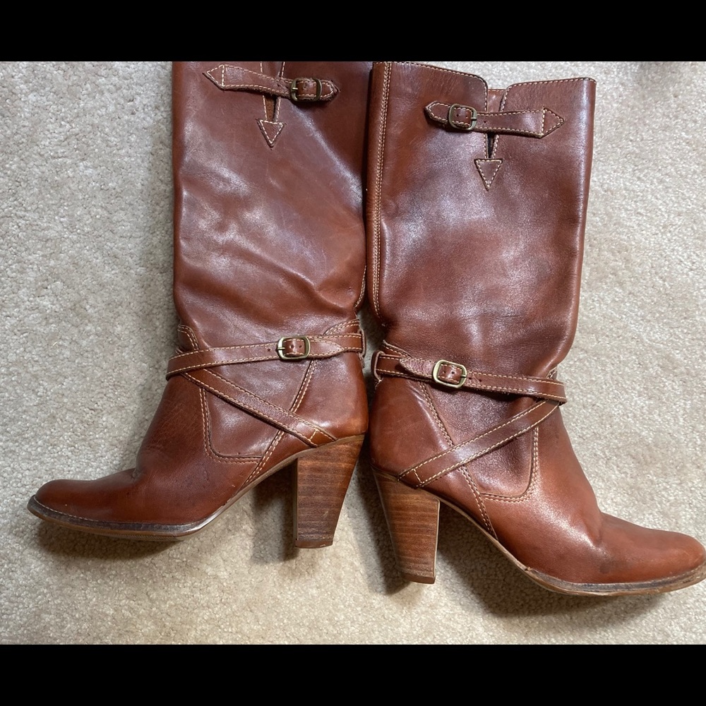 Made In Brazil Brown 100% Leather Heeled Boots Sizev 6B